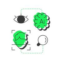 Analyze events flat outline concept icon. Physical security ecosystem. Evaluating data from detection systems. Modern line illustration with green glyphs. Conceptual visual. Easy to edit vector
