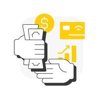 Pay flat outline concept icon. Employee payment, salary. Compensation gifts, benefits. Credit card, technology. Modern line illustration with yellow glyphs. Conceptual visual. Easy to edit vector
