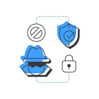 Unauthorized entry flat outline concept icon. Physical security threat and risk. Access to restricted area regulation. Modern line illustration with blue glyphs. Conceptual visual. Easy to edit vector