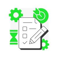 Workload flat outline concept icon. Task management, workflow organization. Document verification, paperwork. Business goal. Modern line illustration with green glyphs. Conceptual visual. Easy to edit vector