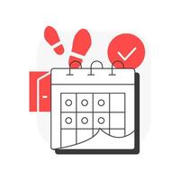 Behavioral flat outline concept icon. Time management, control. Schedule calendar, planning. Tracking, analysis. Modern line illustration with red glyphs. Conceptual visual. Easy to edit vector