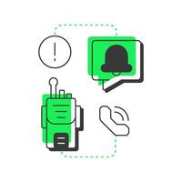 Communicate flat outline concept icon. Physical security ecosystem. Coordination strategy between emergency systems. Modern line illustration with green glyphs. Conceptual visual. Easy to edit vector