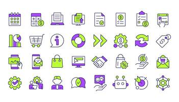 Quote management line color icons set. Workflow organization, documents. Price control, discount. Agreement, negotiation. illustrations. Simple flat colorful symbols collection. Editable stroke vector