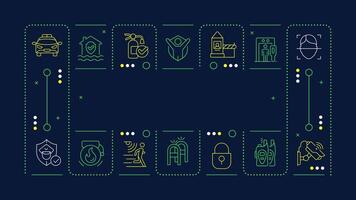 Physical security black word concept. Protect personnel and property from damage. Safety. Horizontal image. Headline text surrounded by editable outline icons vector