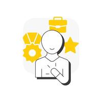 Pride at work flat outline concept icon. Achievement, promoting. Workplace culture, employee. Career growth. Modern line illustration with yellow glyphs. Conceptual visual. Easy to edit vector