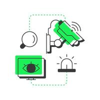 Detect threats flat outline concept icon. Physical security ecosystem. Identify risks. First line of defense. Modern line illustration with green glyphs. Conceptual visual. Easy to edit vector