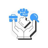 Job involvement flat outline concept icon. Problem solving, creativity. Remote work. Professional growth. Modern line illustration with blue glyphs. Conceptual visual. Easy to edit vector