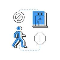 Tailgating and piggybacking flat outline concept icon. Physical security threat and risk. Unauthorized entry prevention. Modern line illustration with blue glyphs. Conceptual visual. Easy to edit vector