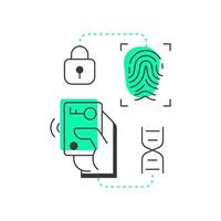 Access control flat outline concept icon. Component of physical security system. Facility enter exit management. Modern line illustration with green glyphs. Conceptual visual. Easy to edit vector