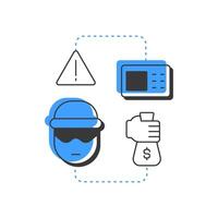 Theft and burglary flat outline concept icon. Physical security threat and risk. Illegal removal of personal property. Modern line illustration with blue glyphs. Conceptual visual. Easy to edit vector