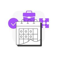 Flexible work schedules flat outline concept icon. Monthly planner, calender. Time management. Remote employment. Modern line illustration with purple glyphs. Conceptual visual. Easy to edit vector
