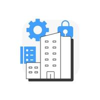 Organizational commitment flat outline concept icon. Partnership, collaboration. Teamwork organization. Corporate building. Modern line illustration with blue glyphs. Conceptual visual. Easy to edit vector