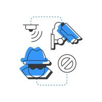 Crime prevention flat outline concept icon. Benefit of physical security. Controlling access to vulnerable areas. Modern line illustration with blue glyphs. Conceptual visual. Easy to edit vector