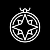 Nautical compass pixel perfect white line icon in negative space. Vintage vessel navigation. Maritime device indicating direction. Monochrome linear symbol on black background. Editable stroke vector