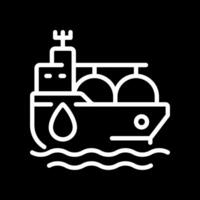 Tanker ship pixel perfect white line icon in negative space. Fuel carrier vessel transporting cargo by sea. Marine transport type. Monochrome linear symbol on black background. Editable stroke vector