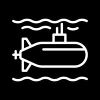 Submarine pixel perfect white line icon in negative space. Watercraft capable of independent operation underwater. Maritime. Monochrome linear symbol on black background. Editable stroke vector
