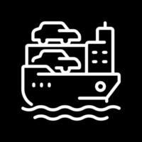 Car carrier pixel perfect white line icon in negative space. Vessel transporting automobiles by sea. Maritime shipment service. Monochrome linear symbol on black background. Editable stroke vector