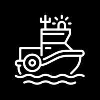 Coast guard boat pixel perfect white line icon in negative space. Maritime security. Law enforcement and rescue service on water. Monochrome linear symbol on black background. Editable stroke vector