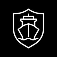 Ship safety pixel perfect white line icon in negative space. Crew and passengers aboard vessels protection. Maritime transportation. Monochrome linear symbol on black background. Editable stroke vector
