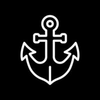 Anchor pixel perfect white line icon in negative space. Heavy ship mooring device. Device used on boat. Maritime transport equipment. Monochrome linear symbol on black background. Editable stroke vector