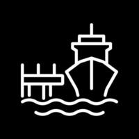 Mooring dock pixel perfect white line icon in negative space. Anchoring vessel in port. Maritime transport industry. Ship equipment. Monochrome linear symbol on black background. Editable stroke vector