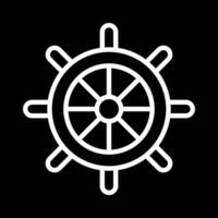 Helm pixel perfect white line icon in negative space. Ship steering wheel. Vintage vessel equipment. Level for boat controlling. Monochrome linear symbol on black background. Editable stroke vector