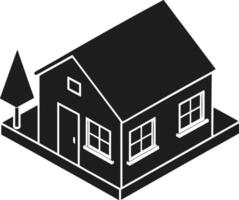 Isometric House Silhouette with Tree - Minimalist Black Home Architecture vector