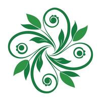 a green leaf design with swirls and leaves vector