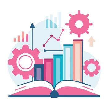 an open book with a graph and other icons vector