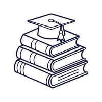 a graduation cap on top of a stack of books vector
