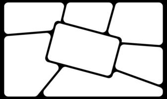Clean blank comic panel layout featuring irregular rounded frames with bold black outlines. Ideal for graphic novels, webtoons, storytelling projects, or dynamic photo collages. Content space vector