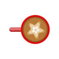 Top down view of a red coffee cup with a perfectly crafted star latte art design. Ideal for cafe promotions, cozy beverage themes, or morning routine graphics vector
