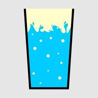 Glass filled with refreshing blue liquid and lively bubbles, topped with a splash. Ideal for illustrating hydration, drinks, water, or clean refreshment in a clear, appealing graphic style vector
