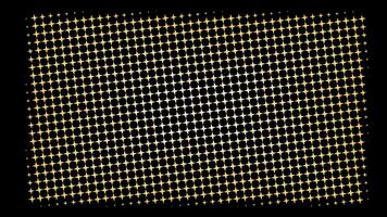 Abstract halftone background with glowing yellow and orange dots on a dark black canvas. for digital art, futuristic interfaces, energetic design projects requiring a luminous and pixelated texture vector