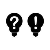 Set of black light bulb icons representing question and idea, perfect for problem solving concepts, innovation, or learning related content. A clear visual metaphor vector