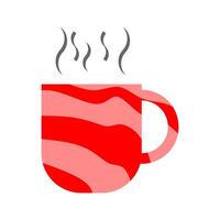 Steaming hot mug with a playful red and pink striped design, perfect for cozy drink themes, coffee shop menus, or warm beverage promotions. A cheerful breakfast icon vector