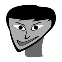 Playful caricature of a human face with a mischievous grin, perfect for conveying unique personality or expressive emotion. Bold lines and shades create a distinctive, cartoon like appearance vector