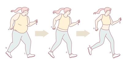 Animated Visualization of Progress in Weight Loss Achieved Through Running Activities vector