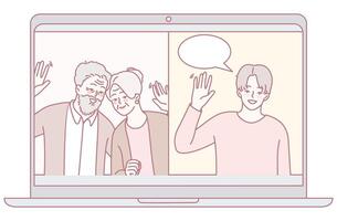 Virtual Connection Online Call Between Generations and Diverse Family Members vector