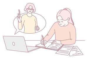 A Student Actively Engaging in Online Learning Alongside Effective NoteTaking Skills vector