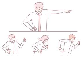Intense expressions of anger and frustration in workplaces, highlighting emotional responses vector