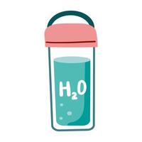 Pure water drink icon in flat style. bottle and drinking glass illustration on isolated background. Water beverage sign business concept. Hand drawn cartoon style isolate vector