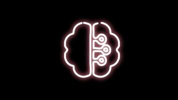 glowing Brain icon animated on black background video