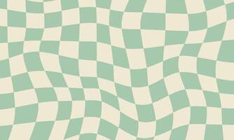 Abstract retro background with wavy checkerboard in warm vintage green tones. Psychedelic groovy design inspired by 70s aesthetics, perfect for posters, print, banners, social media graphics. vector