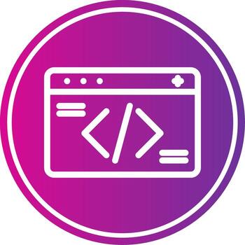un púrpura icono con un computadora pantalla y un código símbolo vector