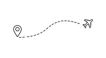 A line drawing of a plane and a map pin vector