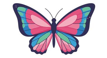 a butterfly with pink, blue and green wings vector