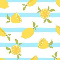 Seamless pattern with lemons, lemon wedges, lemon slices. A vibrant Mediterranean citrus design in a flat style. vector