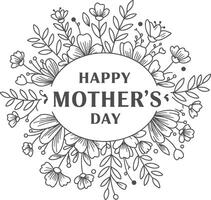 Modern Minimalist Mothers Day Floral Greeting Card with Clean Botanical Line Art and Simple Framing vector