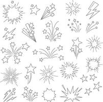 Doodle Line Sparkle Set with Hand Drawn Comic Bursts, Shining Stars, Explosions, Firework Effects, Lightning Bolts, and Decorative Sparkling Highlights for Festive or Comic Style Design vector